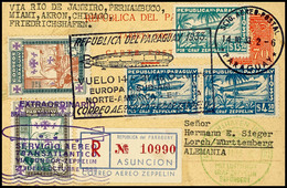 7181 1933, Chicagofahrt, Paraguayische Post, R-Ganzsachenkarte Mit U.a. 4,50 P. (2) Und 13,50 P. Zeppelinmarken Sowie Al - Other & Unclassified