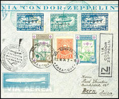 7213 1934, 10. Südamerikafahrt, Paraguayische Post, R-Brief Mit U.a. 4,50 P. (2) Und 13,50 P.  Zeppelinmarken 1934 Sowie - Other & Unclassified