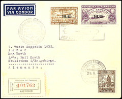 7226 1935, 7. Südamerikafahrt, Paraguayische Post, R-Brief Mit U.a. 13,50 Und 22,50 P. Zeppelinmarken 1935 Sowie Allen S - Other & Unclassified