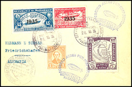 7232 1935, 15. Südamerikafahrt, Paraguayische Post, Karte Mit U.a. 4,50 P. Und 45 P. Zeppelinmarken 1935 Sowie Allen Ste - Andere & Zonder Classificatie