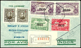 7242 1936, 11. Südamerikafahrt, Paraguayische Post, R-Brief Mit U.a. 4,50 P., 9 P. Und 22,50 P. (2) Zeppelinmarken 1935  - Sonstige & Ohne Zuordnung