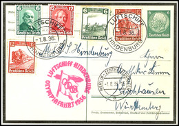 7252 1936, Olympiafahrt, Bordpost, 6 Pfg. Ganzsachenkarte Mit Zufrankatur, Alle Stempel Vorderseitig, Ein Werte Etwas Fl - Andere & Zonder Classificatie