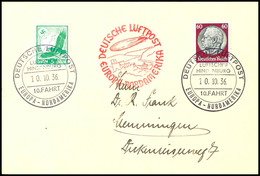 7259 1936, 10. Nordamerikafahrt, Bordpost Der Rückfahrt Vom 10.10., Karte Mit 60 Pfg. Hindenburg Und 5 Pfg. Flugpost, Pr - Andere & Zonder Classificatie