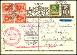 7267 Schweiz: 1929, Weltrundfahrt, Friedrichshafen - Los Angeles, 10 C. Bundesfeier-Ganzsachenkarte Mit Zufrankatur Aus  - Andere & Zonder Classificatie