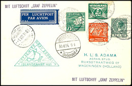 7303 Niederlande: 1931, Islandfahrt, Auflieferung Friedrichshafen, Brief Aus WAGENINGEN 18.V. Mit U.a. Zwei Flugpostmark - Autres & Non Classés