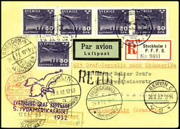 7336 Schweden: 1932, 5. Südamerikafahrt, Auflieferung Friedrichshafen, R-Karte Aus STOCKHOLM 25.8. Mit Mehrfachfrankatur - Sonstige & Ohne Zuordnung