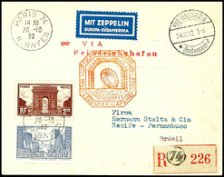 7341 Frankreich: 1932, 9. Südamerikafahrt, Auflieferung Friedrichshafen, R-Brief Aus PARIS 20.10. Mit Freimarken 10 Fr.  - Autres & Non Classés