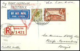 7360 Gibraltar: 1933, Chicagofahrt Mit Anschlussflug Berlin, R-Karte Aus GIBRALTAR 7.OC. Nach Recife Mit Ankunftsstempel - Autres & Non Classés