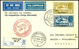 7367 Kuwait: 1934, 11. Südamerikafahrt Mit Auflieferung Friedrichshafen, R-Brief Aus KUWAIT 16.OCT. Mit Zwei Flugpost-Au - Andere & Zonder Classificatie