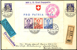 7375 Schweiz: 1936, 17. Südamerikafahrt (12. Südamerikafahrt Graf Zeppelin), Auflieferung Frankfurt Mit Best.-Stempel "d - Autres & Non Classés