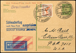 7404 1931, D. Bremen 27.07, Ganzsache Mit Zufrankatur Und Dt. Seepostaufgabe Vom 26.7. Sowie Ausfallstempel "Schleuderfl - Other & Unclassified