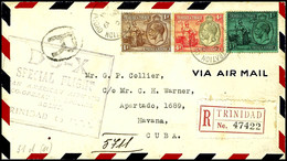 7415 Trinidad & Tobago: 1931, Amerikaflug Mit Aufgabe Port Of Spain Nach Cuba, R-Brief Mit Hoher Frankatur Nach Havanna  - Autres & Non Classés