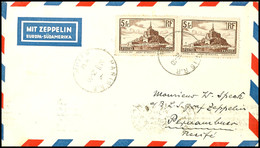 7435 5 Fr. Freimarke, Zwei Einzelwerte Auf Luftpostbrief Aus PARIS AVION 25.10. An Willi Speck An Bord Der Graf Zeppelin - Autres & Non Classés