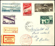 7469 10 K. - 1 Rbl. Luftschiffbau Ungezähnt, Kpl. Satz Auf R-Luftpost-FDC Aus MOSKAU 15.5.31 Nach Berlin Mit Ankunftsste - Andere & Zonder Classificatie