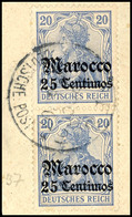 8829 25 Centimos Auf 20 Pf. In B-Farbe, Senkrechtes Paar Tadellos Auf Briefstück, Fotobefund Dr. Hartung: "einwandfrei", - Deutsche Post In Marokko