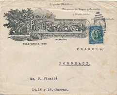 Lettre Illustrée Habana Cuba 5 Centavos Pour Bordeaux - Brieven En Documenten