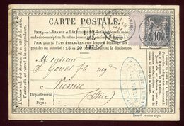 Carte Précurseur De Reims Pour Vienne En 1878 - Voorloper Kaarten