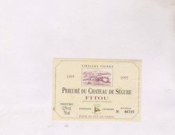 ETIQUETTE De  VIN PRIEURE DU CHATEAU DE SEGURE 1995! - Vin De Pays D'Oc