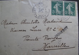 A115 - ✉️ (défectueuse) ALEXANDRIE (EGYPTE) 21/01/1914 > MARSEILLE (FRANCE) - MARQUE LINEAIRE PAQUEBOT - Maritime Post