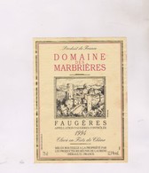 ETIQUETTE DE VIN FAUGERES DOMAINE DE MARBRIERES - Languedoc-Roussillon