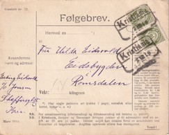 NORVEGE 1919 COLIS POSTAL DE KRISTIANIA - Storia Postale