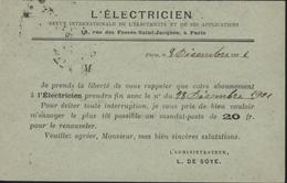 Entier CP Mouchon 10c Rouge Carton Vert Date 131 Storch A21 Repiquage Commercial Abonnement Journal L’Électricien Paris - Cartes Postales Repiquages (avant 1995)