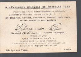 Marseille / Hanoï : Carte PHUNG VAN KIM   Objets D'art EXPOSITION COLONIALE 1922 (PPP14470) - Publicidad