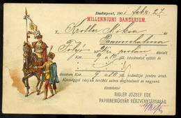 99030 BUDAPEST 01. Millenniumi Bandérium Litho Képeslap, A Rigler Papírgyár Reklám Nyomásával - Hongarije