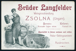97241 ZSOLNA 1910. Langfelder Borkereskedés, Dekoratív Reklám Lap (képeslap Méret)  /  HUNGARY / SLOVAKIA - Slovakia