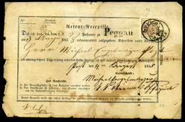 96289 AUSZTRIA  1858. Megviselt Recepisse 6Kr-ral Peggau > Pesth - Oblitérés