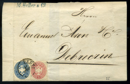 96197 PESTH 1865. Levél 10Kr+5Kr , Céges Bélyegzéssel Debrecenbe Küldve - Gebraucht