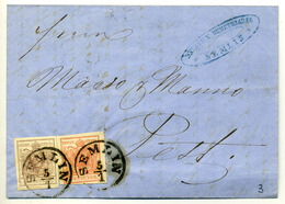 96312 SEMLIN 1858. 6Kr+3Kr-os  Szép Levél Pestre Küldve - Used Stamps
