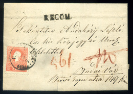 96311 CSÚZ / Dubník  1860. Szép 3*5Kr-os Ajánlott Levél Budára Küldve (hátoldalon Bontás Miatt Elvágva) - Used Stamps