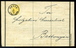 96396 PESTH 185.. 1Kr (alul Szűkre és A Keretbe Vágva) Nyomtatványon Battonyára Küldve - Used Stamps