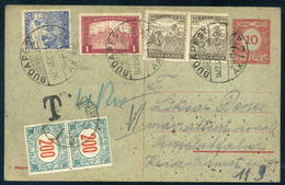 89764 BUDAPEST 1922. Kiegészített Infla Díjjegyes Levlap, Erzsébetfalvára Küldve, Portózva - Covers & Documents