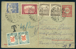 89764 BUDAPEST 1922. Kiegészített Infla Díjjegyes Levlap, Erzsébetfalvára Küldve, Portózva - Lettres & Documents