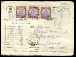 95828 SZOMBATHELY 1923. Értéklevél, Koronás Madonna 3*500K +Parlament 100K  Csurgóra Küldve - Briefe U. Dokumente