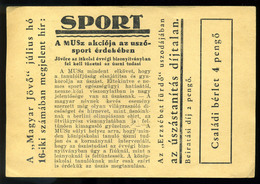 96180 UNGVÁR 1938. Aport A Musz Akciója Az Uszósport érdekében érdekes Levlap, Visszatért Bélyegzéssel - Covers & Documents