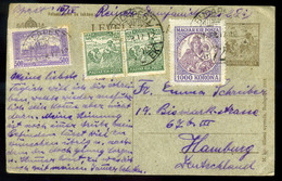 96413 BUDAPEST 1923. Díjjegyes Levlap Madona-Arató-Parlament Kiegészítéssel Hamburgba - Covers & Documents