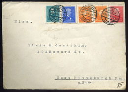 97338 SÖVÉNYHÁZA 1937. Levél Arcképek Négyszínű Bérmentesítéssel Az USA-ba Küldve  /  SÖVÉNYHÁZA 1937 Letter Portraits 4 - Lettres & Documents