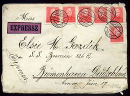 97339 SÖVÉNYHÁZA 1937. Érdekes,kicsit Megviselt Expressz Levél Az S.S.Bremen Hajóra, Arcképek 6*20f Bérmentesítéssel  /  - Lettres & Documents