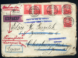 97336 SÖVÉNYHÁZA 1937. Érdekes,kicsit Megviselt Expressz Levél Az S.S.Bremen Hajóra Arcképek 6*20f Bérmentesítéssel , "t - Lettres & Documents