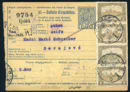 97873 ÚJVIDÉK 1920. Csomagszállító ,  Magyar-SHS Vegyes Bérmentesítéssel Sarajevo-ba - Covers & Documents