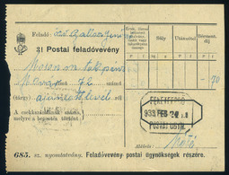 98147 FEKETEERDŐ 1933. Tértivevény Postaügynökségi Bélyegzéssel - Lettres & Documents