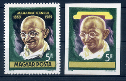 95884 1969 Gandhi Fekete Színnyomat Nélkül, Vágott Bélyeg + Fogazott Támpéldány / Mi 2544 Black Colour Print Omitted - Errors, Freaks & Oddities (EFO)