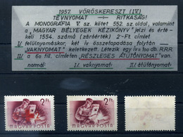 95913 1957 Vöröskereszt 2Ft A Felülnyomat Vaknyomatával / Mi 1487 With Blind Print Of The Overprint + átütőnyomat + Támp - Abarten Und Kuriositäten