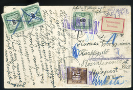 98148 MEZŐTÚR 195.. Érdekes Képeslap, Továbbküldésekkel, Vegyes Portózással - Covers & Documents