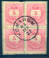 96144 KOMÁROM 5Kr Négyes Tömb  Szép Bélyegzés - Used Stamps