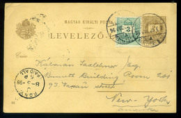 96372 BUDAPEST 1896. Kiegészített Millenniumi Díjjegyes Lap, Kiállítási Bélyegzéssel Az USA-ba Küldve - Gebruikt