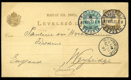 96700 BUDAPEST 1897. Kiegészített Díjjegyes Levlap Weybridge, Angliába Küldve  /  BUDAPEST 1897 Uprated Stationery P.car - Used Stamps